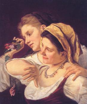 Two Women Throwing Flowers During Carnival